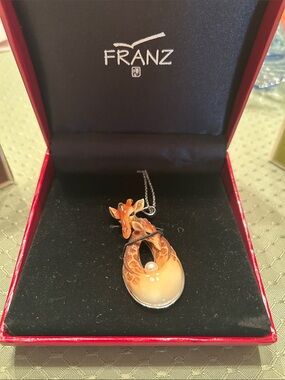 FRANZ Orange Giraffe Pendant Necklace with Pearl Accent